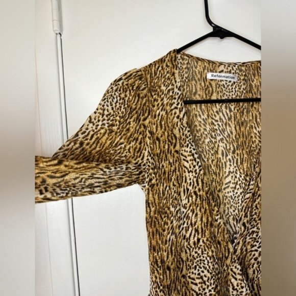NWT Reformation Brooke Animal Instinct Leopard Wrap Puff Long Sleeve Dress XS - Picture 3 of 16